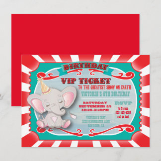 Baby Elephant Circus Ticket zum Geburtstag Einladu Einladung