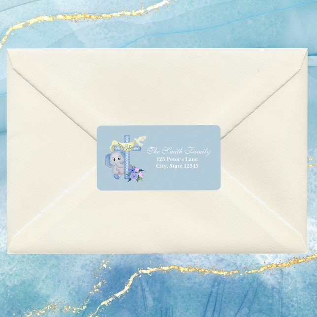 Baby Elephant Cross and Dove Baptisse Adressaufkleber (Von Creator hochgeladen)