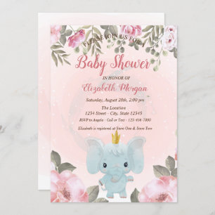 Baby Elephant Crown Floral Baby Dusche Einladung