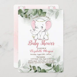 Baby Elephant, Eucalyptus Greenery Baby Shower Einladung