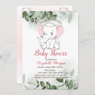 Baby Elephant, Eucalyptus Greenery Baby Shower Einladung