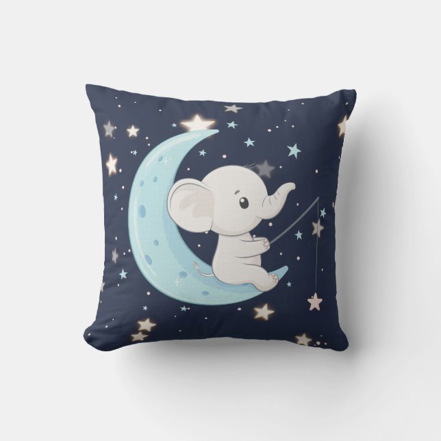 Baby Elephant Fishing for Stars Throw Kissen (Vorderseite)