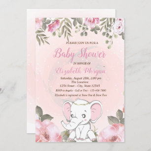Baby Elephant Floral Baby Dusche Einladung