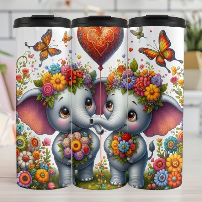 Baby Elephant Floral Heart Balloon Thermosbecher (Von Creator hochgeladen)
