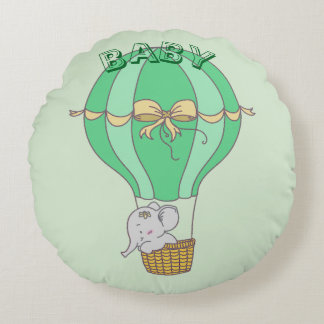 Baby Elephant Flying in Balloon Gender Neutral  Rundes Kissen