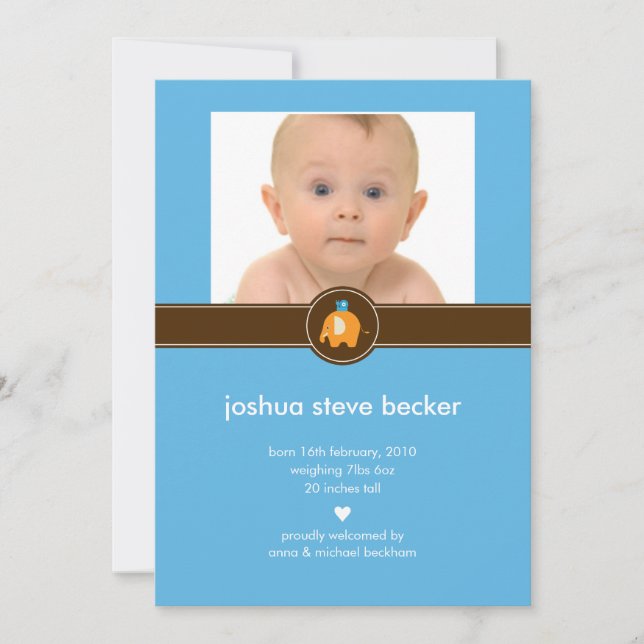 Baby Elephant Foto Geburtsankündigung Ankündigung (Vorderseite)