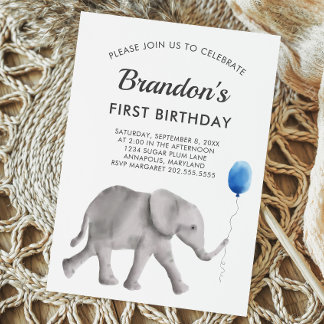 Baby Elephant Geburtstagsparty Einladung Blue Gray