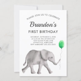 Baby Elephant Geburtstagsparty Einladung, Green Einladung