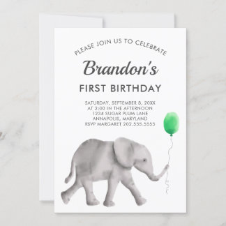 Baby Elephant Geburtstagsparty Einladung, Green Einladung