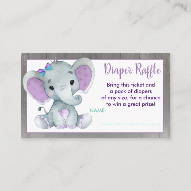 Baby Elephant-Gewinnspiel-Lose Lila Aquamarin Begleitkarte (Vorderseite)
