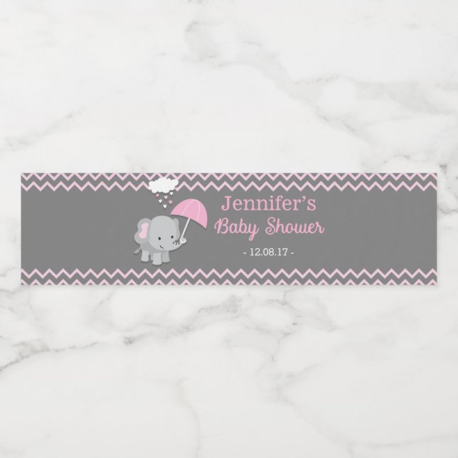 Baby Elephant Girl Baby Dusche Wasserflaschen Labe Wasserflaschenetikett (Einzelnes Label)