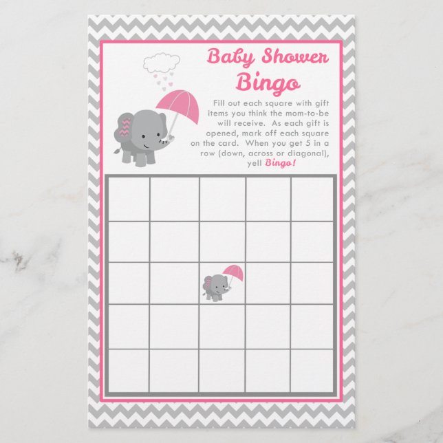 Baby Elephant Girl Baby Shooting Game Bingo Card (Vorderseite)