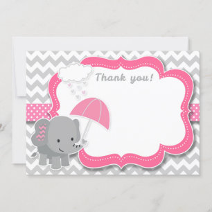 Baby Elephant Girl Babydusche Pink Dankeschön Kart Einladung