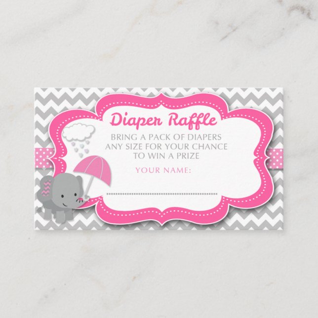 Baby Elephant Girl Babydusche Rosa Windeln Raffel Begleitkarte (Vorderseite)