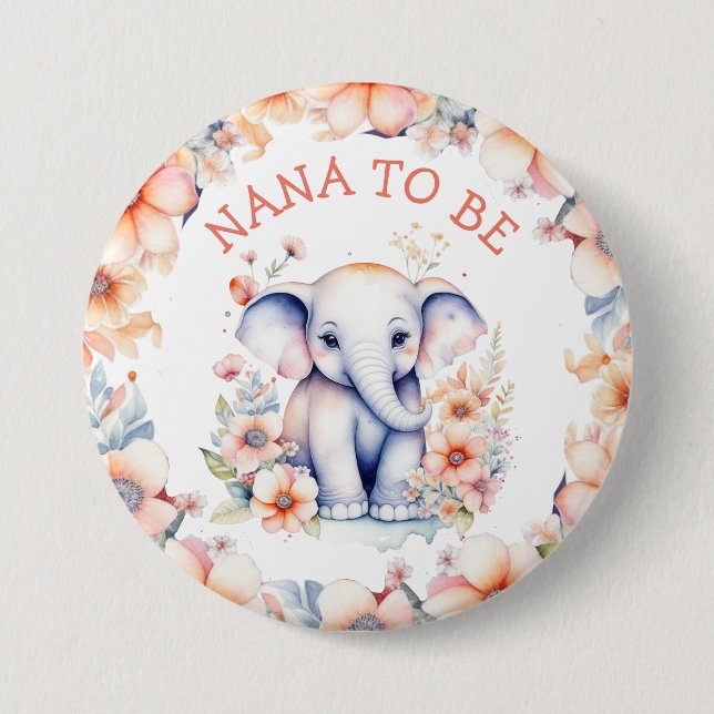 Baby Elephant Girl's Baby Shower Nana zu sein Button (Vorderseite)