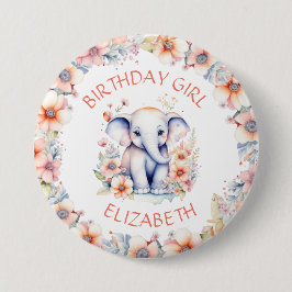 Baby Elephant Girl's Birthday Party Personalisiert Button