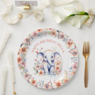 Baby Elephant Girl's Birthday Party Personalisiert Pappteller