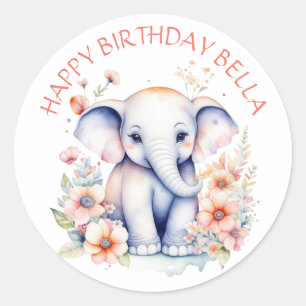 Baby Elephant Girl's Birthday Party Personalisiert Runder Aufkleber