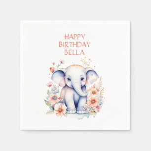Baby Elephant Girl's Birthday Party Personalisiert Serviette