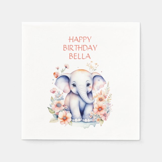 Baby Elephant Girl's Birthday Party Personalisiert Serviette (Vorderseite)