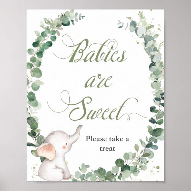 Baby Elephant Green Babies sind süße Leckerei Poster (Vorne)