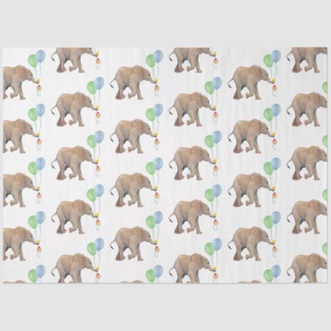 Baby Elephant green & blue balloon Tissue Paper.  Seidenpapier (Vorderseite)
