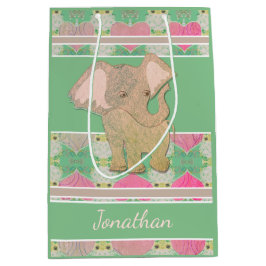 Baby Elephant Green Geschenktasche Mittlere Geschenktüte