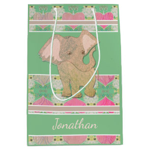 Baby Elephant Green Geschenktasche Mittlere Geschenktüte
