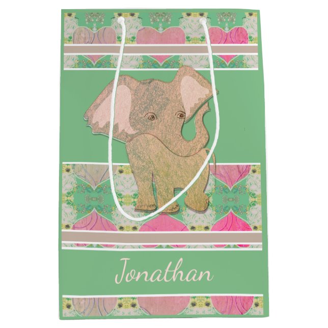 Baby Elephant Green Geschenktasche Mittlere Geschenktüte (Vorderseite)