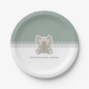 Baby Elephant Green Polka Dot Baby Dusche Pappteller