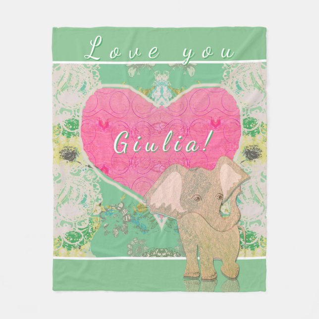 Baby Elephant Heart Fleece Blanket (Vorderseite)
