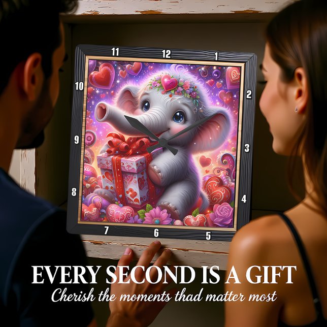 Baby Elephant Heart Gift Quadratische Wanduhr (Von Creator hochgeladen)
