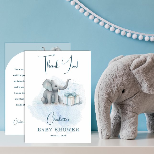 Baby Elephant Hello Baby Boy Blue Baby Dusche Dankeskarte (Von Creator hochgeladen)
