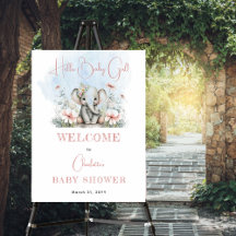 Baby Elephant Hello Baby Girl Floral Baby Shower