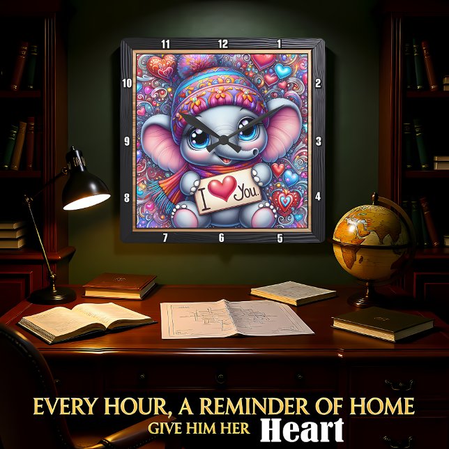 Baby Elephant I Love You Quadratische Wanduhr (Von Creator hochgeladen)