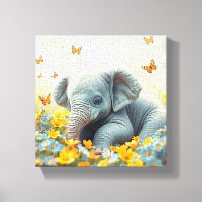 Baby Elephant in Blume Leinwanddruck (Vorderseite)