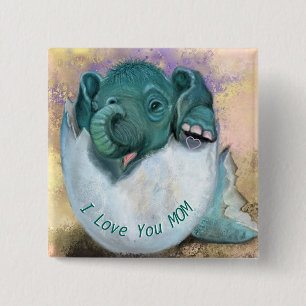Baby Elephant in Egg Button - I Liebe You MAMA
