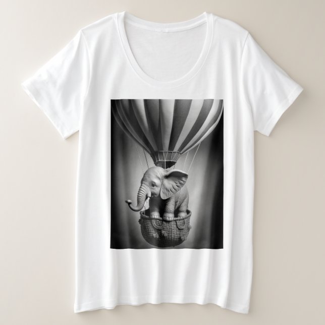 Baby Elephant in einem Heißluftballon Große Größe T-Shirt (Design vorne)
