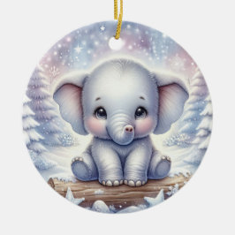 Baby Elephant in Winter Glow Keramik Ornament