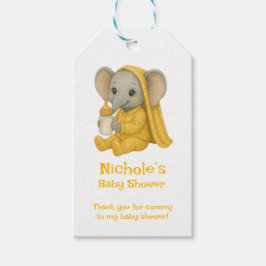 Baby Elephant in Yellow Pajamas Baby Dusche Danke Geschenkanhänger