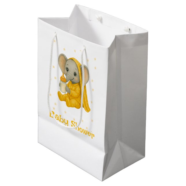 Baby Elephant in Yellow Pajamas Babydusche Mittlere Geschenktüte (Vorderseite Schrägansicht)