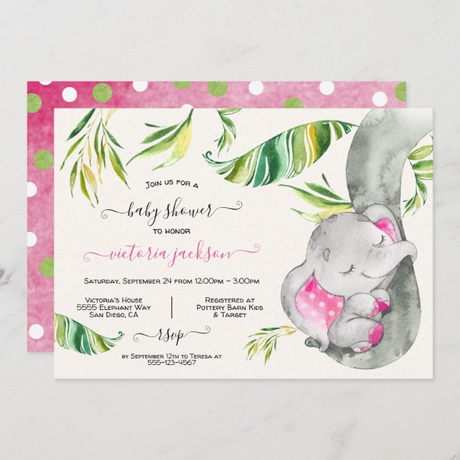 Baby Elephant Jungle Baby Dusche Einladung (Vorne/Hinten)