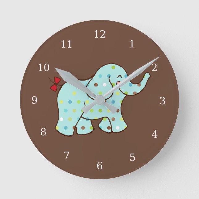 Baby Elephant Kids Room Kinderzimmer Wall Clock Ge Runde Wanduhr (Vorderseite)