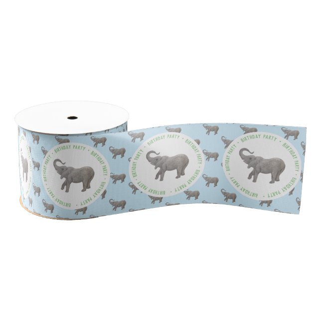 Baby Elephant Light Blue Geburtstag Ripsband (Spule)