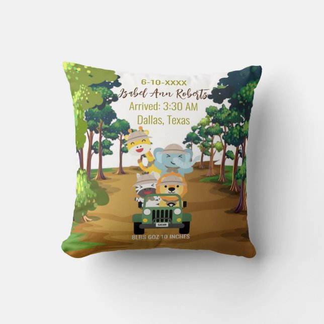 Baby Elephant Lion Jungle Zebra Giraffe Safari Kissen (Vorderseite)