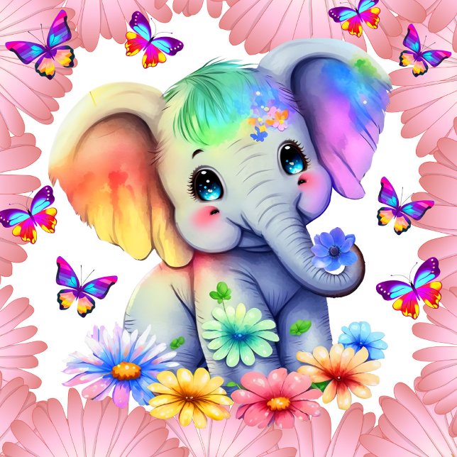 Baby Elephant mit Blume und Schmetterlingen Puzzle (Von Creator hochgeladen)