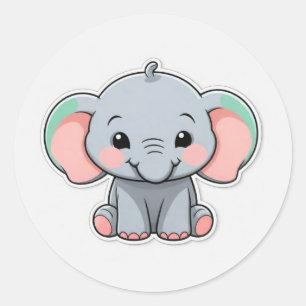Baby Elephant mit blütigen Wangen, Kawaii Runder Aufkleber