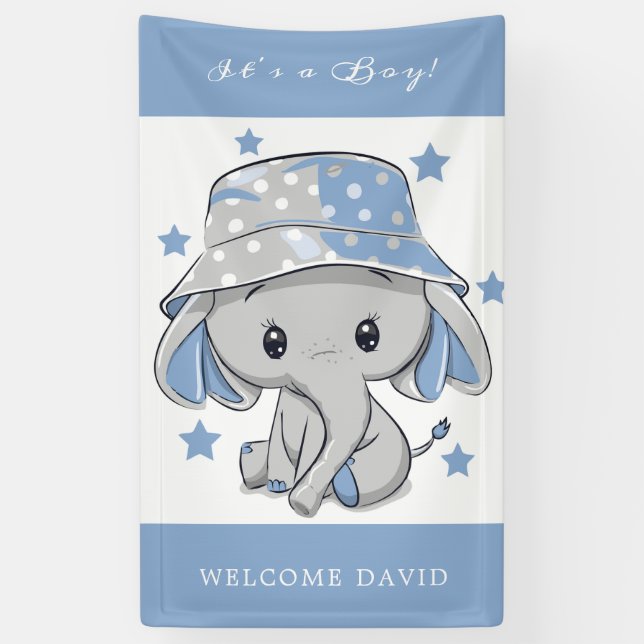 Baby Elephant mit Hat Baby Duschbanner Banner (Vertikal)