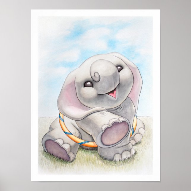 Baby Elephant mit Hula-Hoop-Kinderzimmer Print Poster (Vorne)