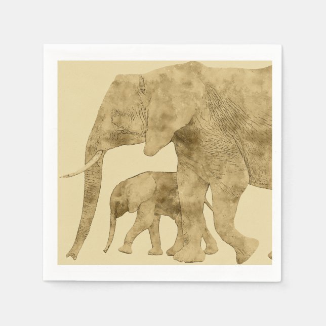 Baby Elephant mit Mutter Serviette (Vorderseite)